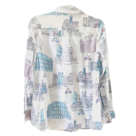 Talbots Long Sleeve Lightweight Blouse Small Cotton, Italy, Roman Holiday Cotton - Picture 2 of 7